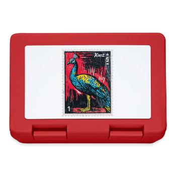 Peacock on stamp – elegant & colourful - Lunchbox - red - Front