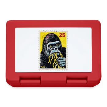 Gorilla isst Nudeln – Comic-Briefmarke - Brotdose - Rot - Vorne
