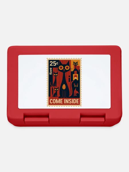 Briefmarke mit Katzen im Deco-Art Stil - Brotdose - Rot