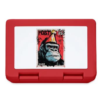 Gorille avec chapeau de fête sur un timbre-poste - Boîte à goûter - rouge - Devant