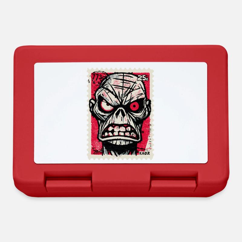 Wütender Totenkopf auf Briefmarke - Brotdose - Rot