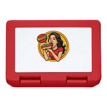 Woman enjoying hotdog comic pop art style - Lunchbox - red - Front