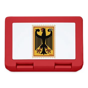 Grafische Briefmarke mit stilisiertem Adler - Brotdose - Rot - Vorne