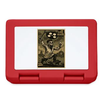 Squelette en blouse de médecin avec lampe et planche à roulettes - Boîte à goûter - rouge - Devant