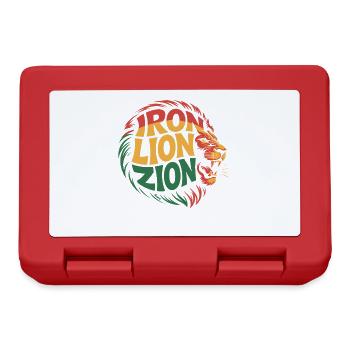 Tête de lion avec « Lion de fer Sion » aux couleurs rasta - Boîte à goûter - rouge - Devant