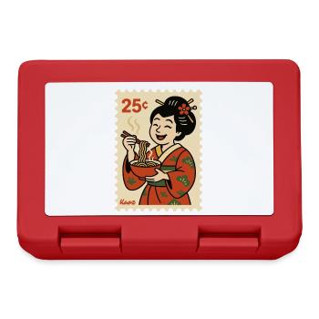 Geisha in kimono with noodle bowl on postage stamp - Lunchbox - red - Front