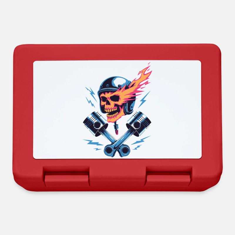 Motif de moto avec tête de mort et piston - Boîte à goûter - rouge