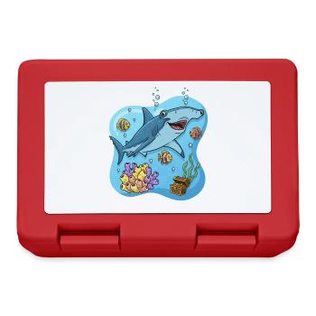 Cartoon Style Hammerhead Shark In Ocean - Lunchbox - red - Front