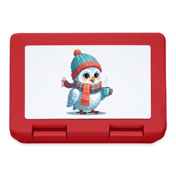 Winterpinguin mit Mütze und Schals - Brotdose - Rot - Vorne