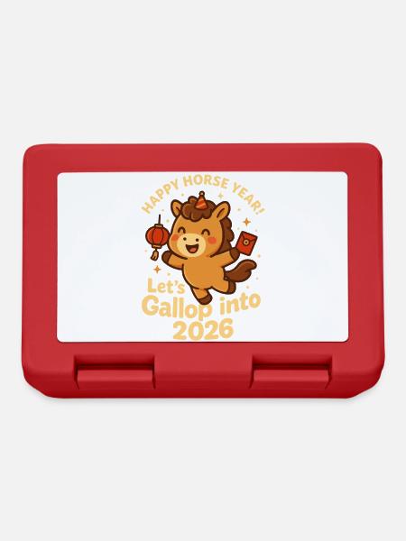 Frohes Pferdejahr 2026, Kawaii, - Brotdose - Rot