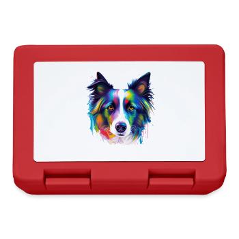 Colorful Border Collie Dog Face Paint Art - Lunchbox - red - Front