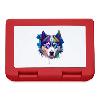 Sibirisches Husky-Hundeporträt Lebendiges Ölgemälde - Brotdose - Rot - Vorne