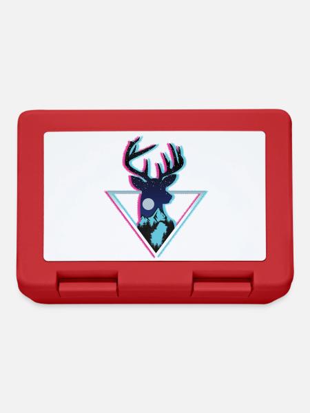 Cosmic Deer Mountain Neon Triangle Art - Lunchbox - red