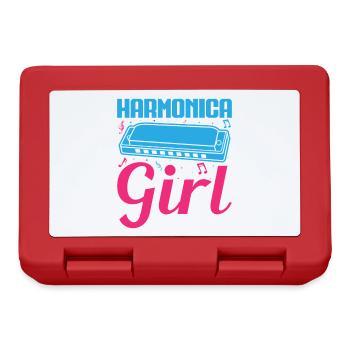 Funny Harmonica Player Girl Harmonica - Brotdose - Rot - Vorne