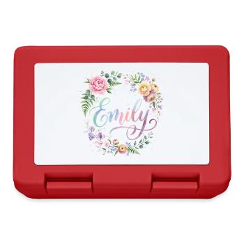 Imprimé du nom d’Emily en couronne florale - Boîte à goûter - rouge - Devant