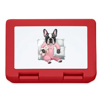 French Bulldog in Pink Pajamas with - Lunchbox - red - Front