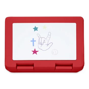 Hand signal with cross, stars and moon - Lunchbox - red - Front
