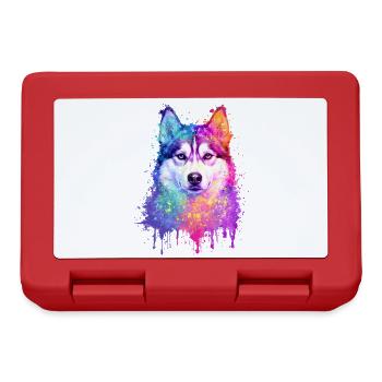 Siberian Husky Aquarell Illustration - Brotdose - Rot - Vorne