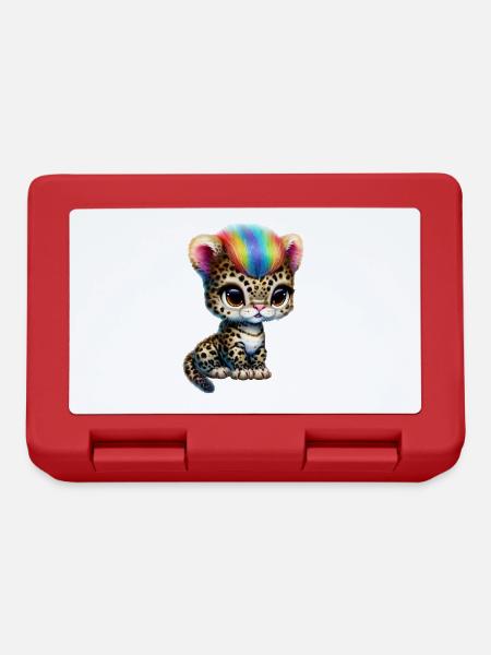 Leopard Baby mit Regenbogenmähne - Brotdose - Rot