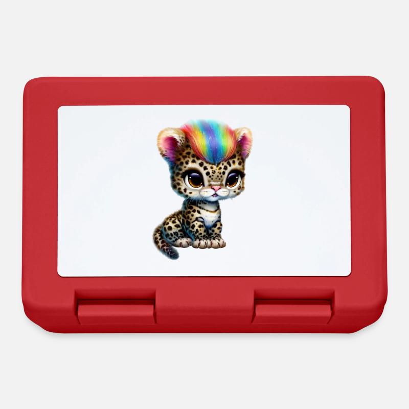 Leopard Baby mit Regenbogenmähne - Brotdose - Rot
