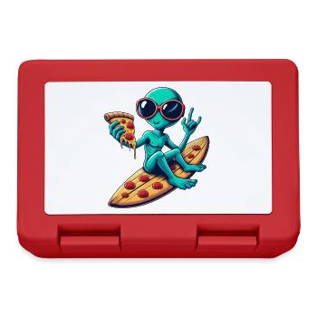 Alien alien surfer surfing pizza - Lunchbox - red - Front