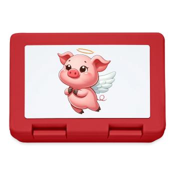 mignon cochon ange dessin animé halo ailes - Boîte à goûter - rouge - Devant