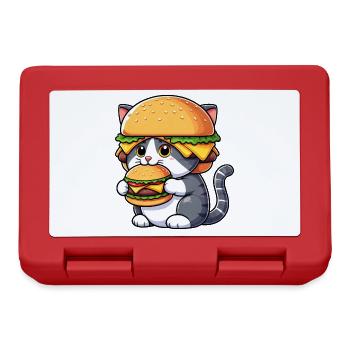 Lustige Katze Hamburger Cheeseburger Cartoon Fast - Brotdose - Rot - Vorne