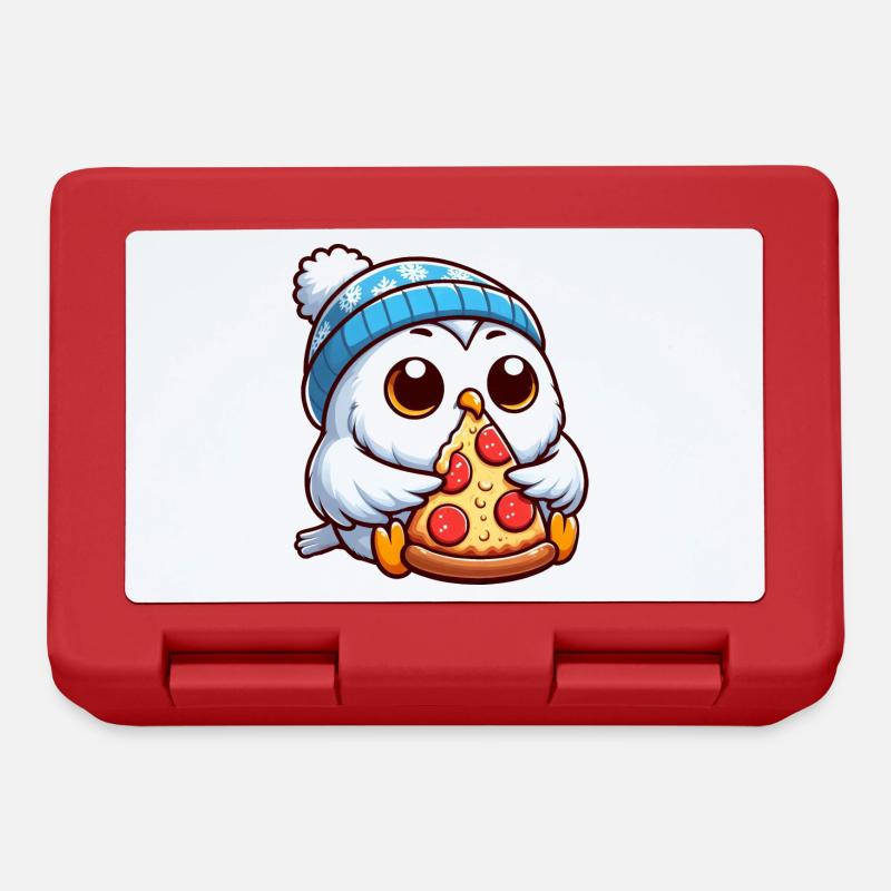 Eule Schneeeule Pizza Pizzaliebhaber Winter - Brotdose - Rot