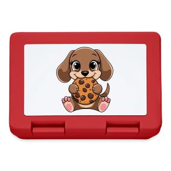 Süßer Dackel Hund Keks Cartoon Naschen Süßigkeit - Brotdose - Rot - Vorne