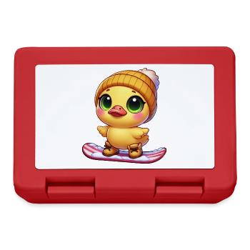Cute Duckling Snowboarder Winter Sports Cartoon - Lunchbox - red - Front