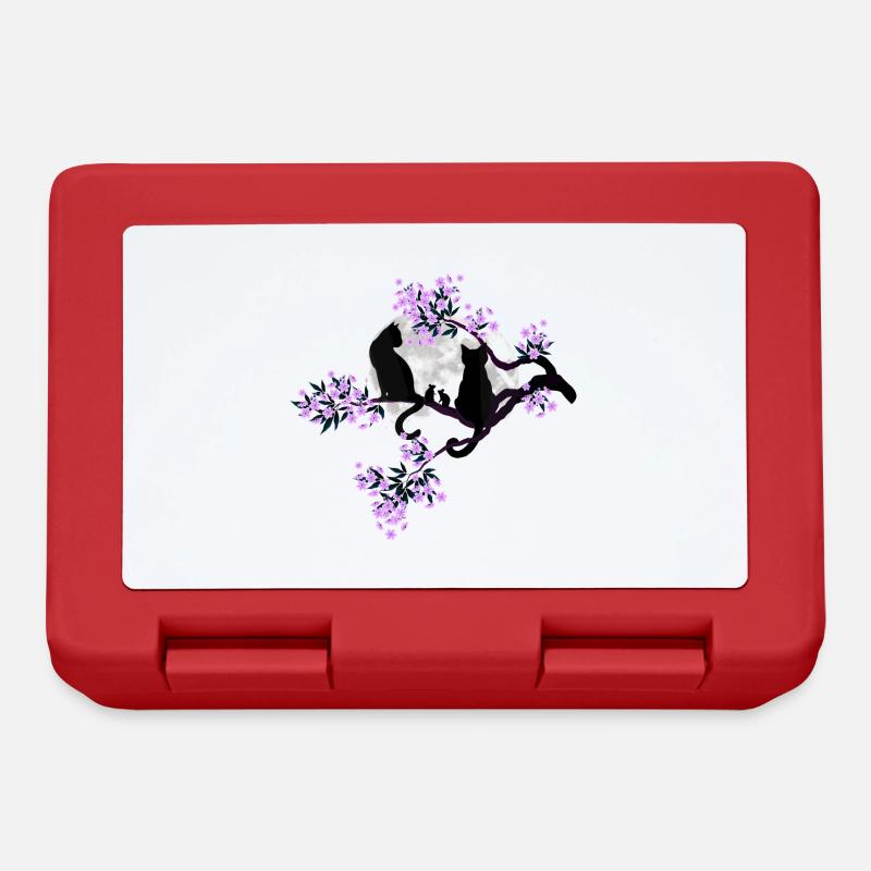 Chats sous la pleine lune dans le cerisier en fleurs - Boîte à goûter - rouge