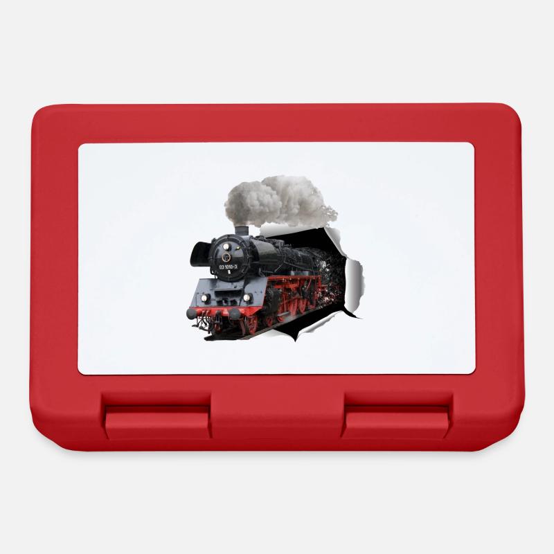 Une locomotive à vapeur perce le mur - Boîte à goûter - rouge