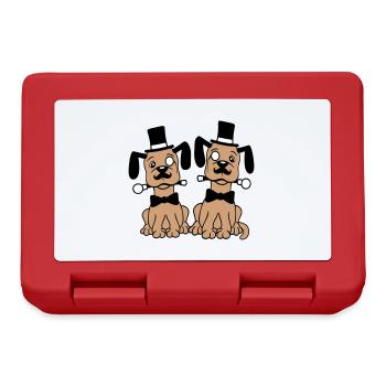 2 Hunde Herr Sir Zylinder Hut Monokel Brille Reich - Brotdose - Rot - Vorne