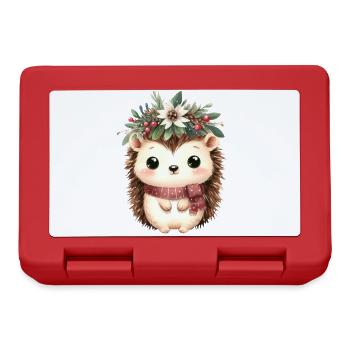Niedlicher Igel mit Schal und Weihnachtskrone - Brotdose - Rot - Vorne