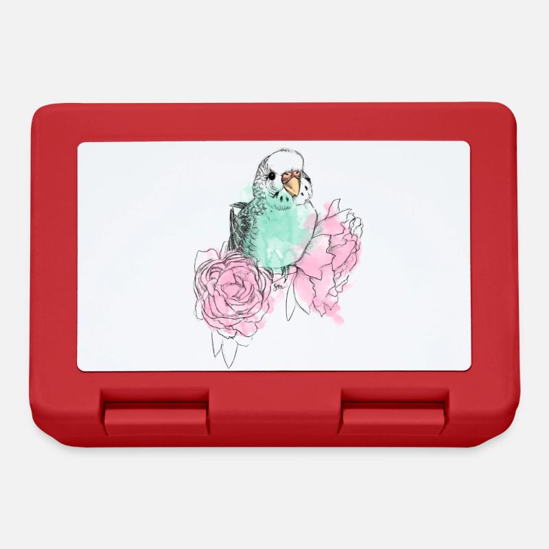 Budgerigars et pivoines - Boîte à goûter - rouge