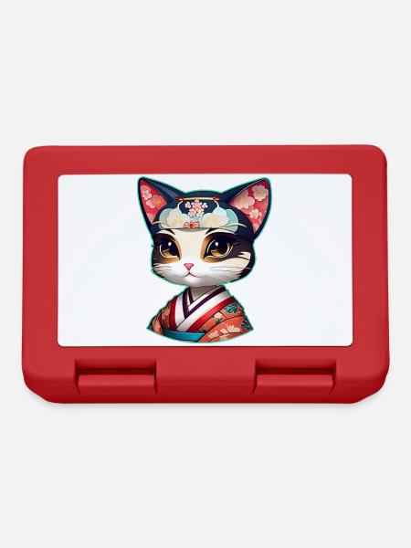 Niedliche Samurai Katzen Dame Anime Manga - Brotdose - Rot