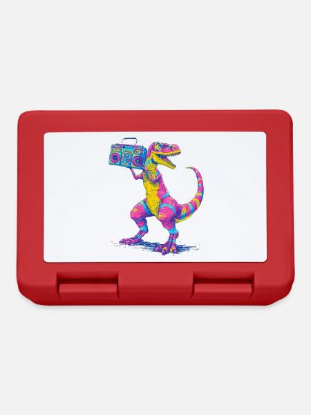 T-Rex mit Ghettoblaster im 90er Neon Stil - Brotdose - Rot