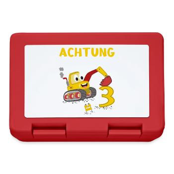 Kinder 3. Geburtstag Jungs mit Bagger, Baustelle - Brotdose - Rot - Vorne