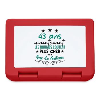 humour anniversaire 43 ans - Boîte à goûter - rouge - Devant
