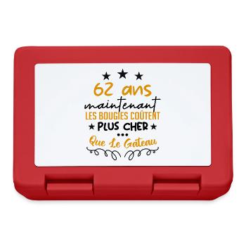 humour anniversaire 62 ans - Boîte à goûter - rouge - Devant