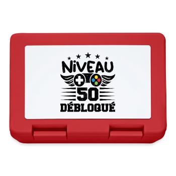 Niveau 50 débloqué - idée cadeau anniversaire - Boîte à goûter - rouge - Devant