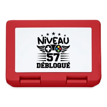 Niveau 57 débloqué - idée cadeau anniversaire - Boîte à goûter - rouge - Devant
