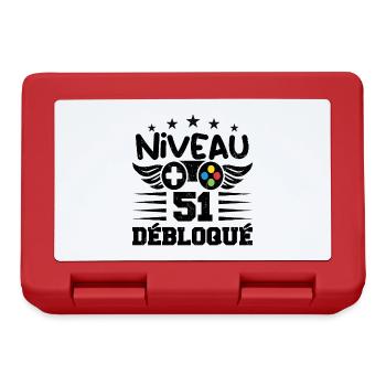 Niveau 51 débloqué - idée cadeau anniversaire - Boîte à goûter - rouge - Devant