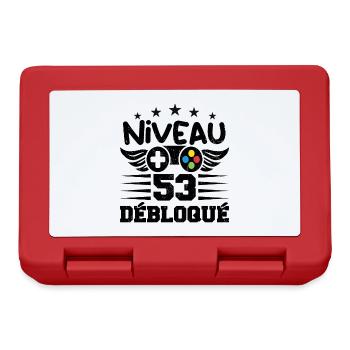Niveau 53 débloqué - idée cadeau anniversaire - Boîte à goûter - rouge - Devant