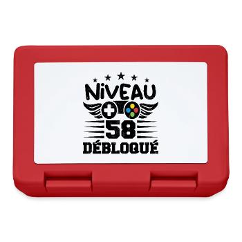 Niveau 58 débloqué - idée cadeau anniversaire - Boîte à goûter - rouge - Devant