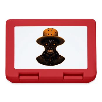 An Orange skeleton like head wearing a hat - Lunchbox - red - Front