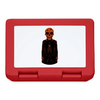 A n Orange Skeleton wearing a coat. Huamn figure - Lunchbox - red - Front