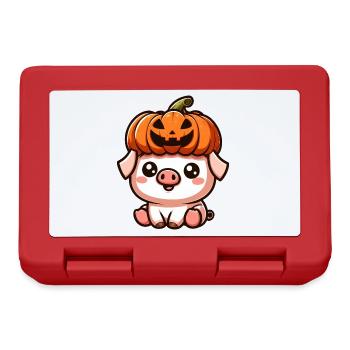 Cute cartoon Halloween pig with pumpkin - Lunchbox - red - Front