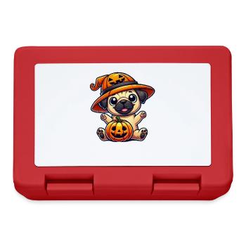Halloween chien carlin citrouille chapeau fantaisiste - Boîte à goûter - rouge - Devant