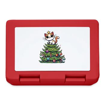 Lustige Katze Weihnachtsbaum Skurril - Brotdose - Rot - Vorne